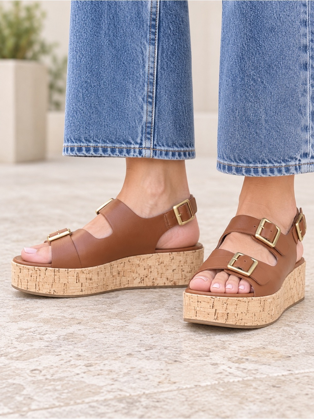 Leather Cork Platform sandals NWOT Size 39 fits 8-8.5